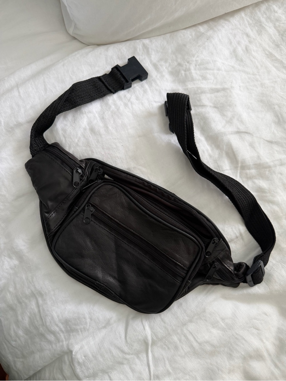 Black Leather Waist Bag / Crossbody Belt Bag